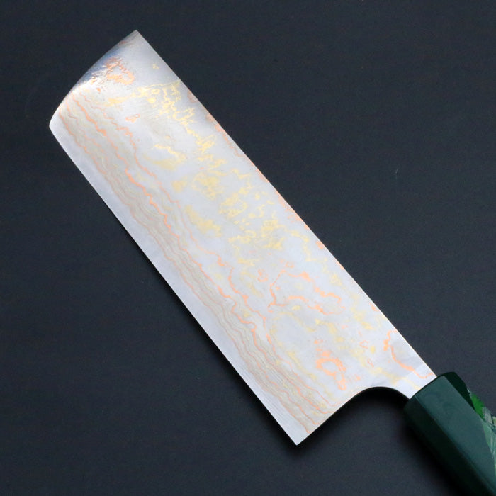 佐治武士 青紙2号 有色ダマスカス 菜切り 包丁 165mm 漆柄 – HAGAKURE
