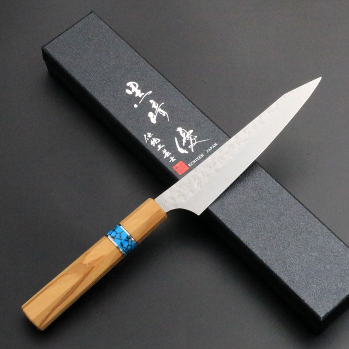 黒崎優 「閃光」ペティナイフ 130mm オリーブ×ターコイズリング柄