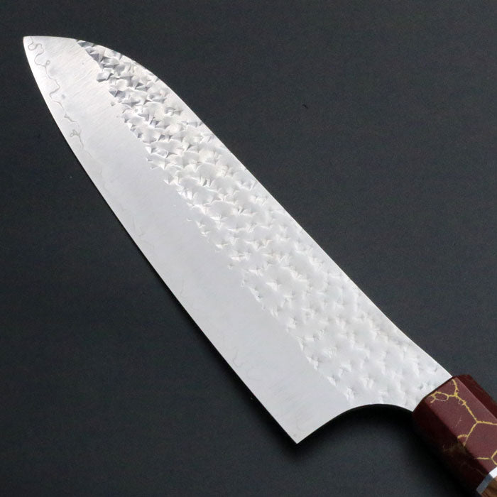 黒崎優 「閃光」 三徳 包丁 170mm 赤ターコイズ桂 シルバーリング 八角