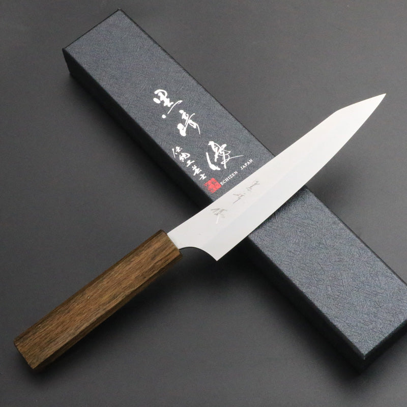黒崎優　新月光　vgxeos ペティナイフ 150mm 黒崎優 「月光」ペティナイフ 150mm 拭き漆樫柄 – HAGAKURE