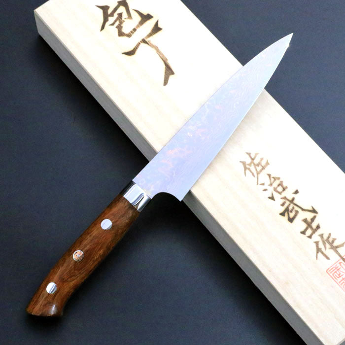 佐治武士 VG10 有色ダマスカス　ペティナイフ 130mm 佐治武士 VG10 有色ダマスカス ペティナイフ 130mm アイアンウッド