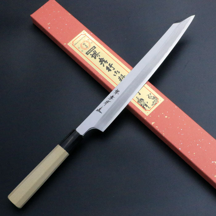 堺孝行 銀三 シェフ 和包丁 剣型 柳刃 包丁 飛燕型 270mm 朴八角柄 水牛桂 – HAGAKURE