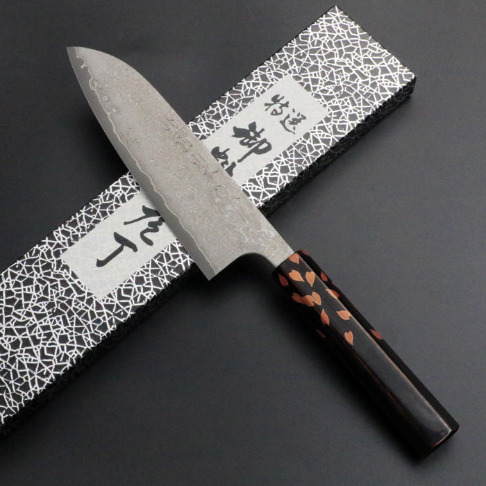 越前　山本 直 銀三鋼 梨地 鎚目　文化　包丁 155mm 5寸　赤合板柄　三徳 越前山本 直 銀三鋼 梨地 鎚目文化包丁 155mm 5寸赤合板柄三徳