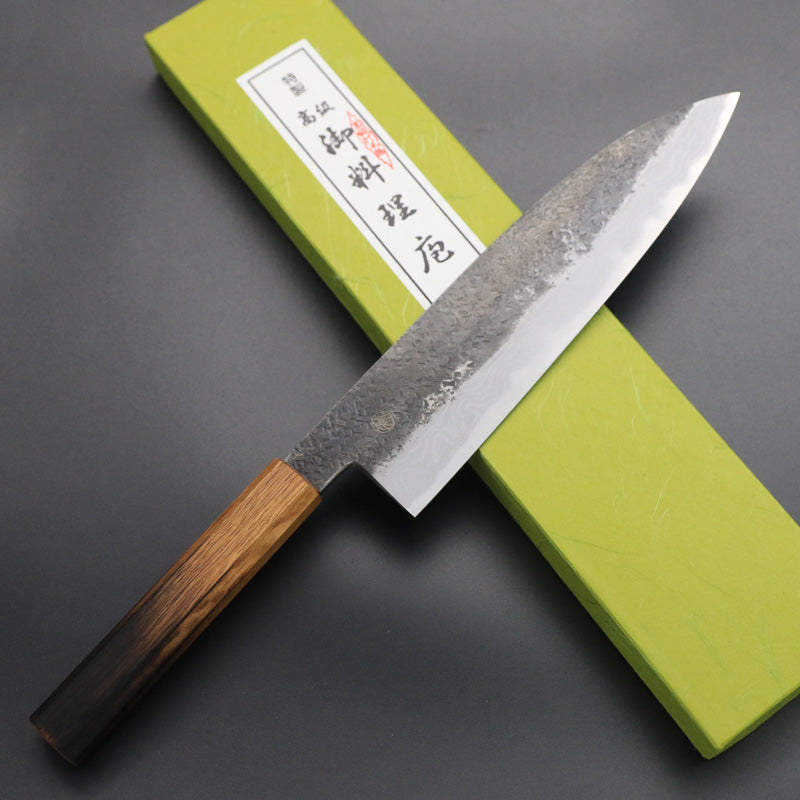 宮崎春生 青紙1号鋼 本割込鍛造 牛刀 包丁 240mm 焼き樫拭き漆八角柄